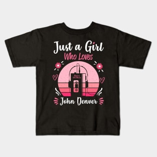 Just A Girl Who Loves John Denver Retro Headphones Kids T-Shirt